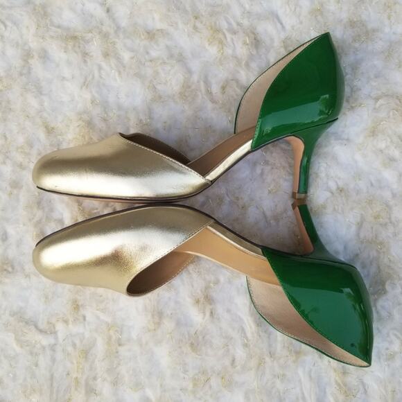 Green & Gold Heels Patent Metallic Leather Pumps TwoTone Shoes Prey Size EU 38.5 - Picture 11 of 11